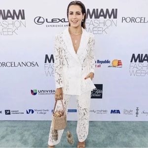 Zara White Lace Double Breasted Blazer